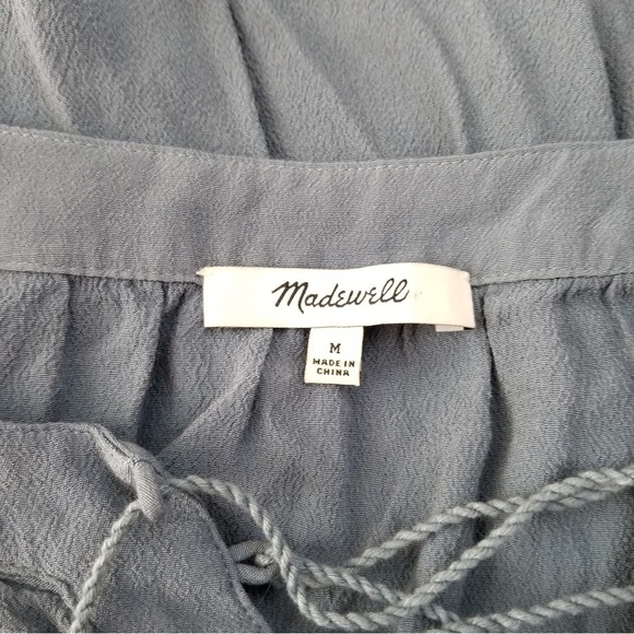 Madewell Long Sleeve Blue Blouse Drawstring Placket Women's Size M - Picture 7 of 7